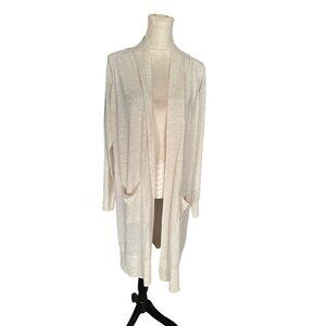 A New Day Open Front Long Cardigan Oatmeal Color Pockets Lightweight Sz XXL NWT